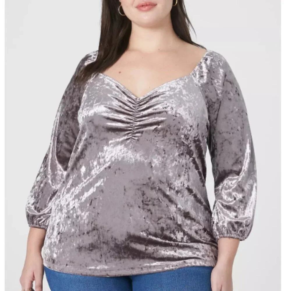 Lane Bryant Gunmetal Velour Top - Size 18/20